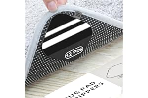 Fowooyeen Alfombra Antideslizante, 12 Pcs Silicona Pinzas para Alfombras, Tapón de Alfombra Antideslizante Suelo, Pegatinas/Cinta para Asegurar la Alfombra, Rug Grippers Cortable y Lavable, Negro