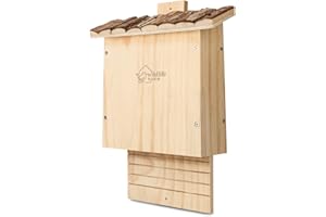 WILDLIFE HOME Grande cage à chauve-souris lourde avec toit en écorce de NABU – Prêt à l'emploi et 100 % résistant aux intempéries – Vissé, maison de chauve-souris & nichoir pour chauves-souris, été et