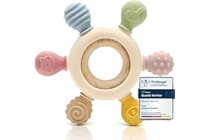 CAJA anneau de dentition bébé en silicone et bois jouet de dentition sans BPA motif animal cadeau naissance garçon fille prise facile
