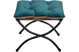 HollyHOME Poggiapiedi Pieghevole con Gambe in Metallo Piccolo Poggiapiedi Divano per Salotto Camera da Letto Balcone Giardino Ottomano Sedile Moderno, Blu Pavone