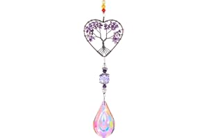 SURDEFENS Molain Glass Suncatcher Crystal Pendant Rainbow Maker Colorful Heart Shaped Life Tree Hanging Ornament Indoor Outdoor Decor Hanging Pendant Car Garden Home Decoration