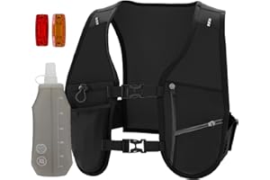EGOO - LED Running Vest with Multi-Pockets for Men and Women, Lightweight Hydration Vest for Running & Outdoor Activities, 2x Rechargeable LED Safety Light + 500ml Soft Flask