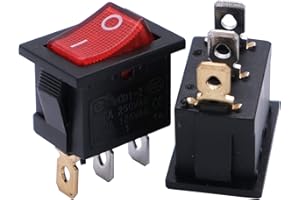 mxuteuk 5 pezzi interruttori a bilanciere marini incorporati a luce rossa interruttore a levetta alimentatore interruttore SPST a 3 pin AC 250V 6A 125V 10A, MXU1-2-101NR