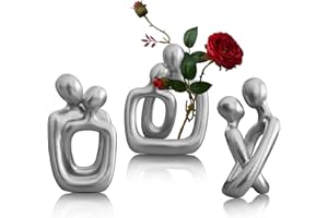 MASVAN 3Pcs Home Silver Decor Statues Couple Sculptures, Modern Abstract Art Living Room Desk Lovers Figurines Decorations, Dining Room Centerpiece Bookshelf Ornaments (Silver)