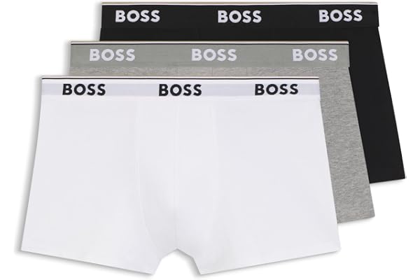 BOSS Hommes Trunk 3P Power Boxer Court en Coton Stretch à Logos répétés