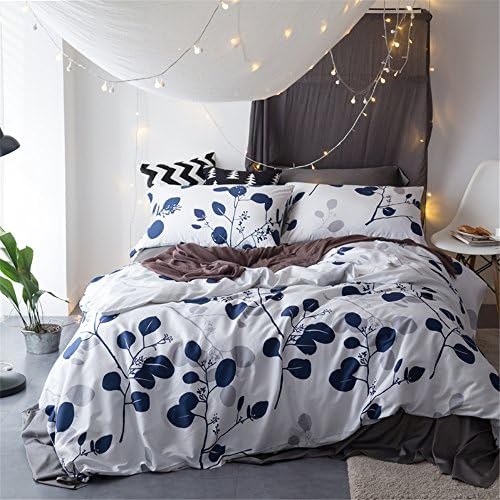 ZHIMIAN Bedding Reversible Leaves Print Floral Print Zipper Closure 3 Piece Duvet Cover Set(1 Duvet Cover + 2 Pillow Shams)(King,White)