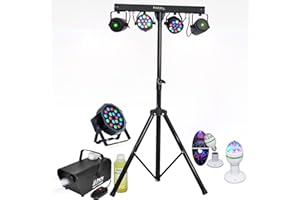 Ibiza Light - 6 JEUX DE LUMIERE + PIED DJ + MACHINE A FUMEE + PRODUIT PACK SONO LIGHT DJ idéal soirée dansante bar club famille disco fête Nöel