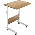 SKY-TOUCH Sky Touch Laptop Table Height Adjustable,Mobile Laptop Stand Coffee Table Side Table,Movable Portable Adjustable Notebook Stand With Wheels For Sofa, Bed, Balcony, Garden, 60X40Cm, Brown