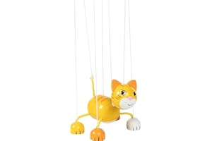 Goki 51478 Puppet Cat - Fully Movable Puppet - Promotes Fine Motor Skills and Concentration, Marionette for Children, Yellow