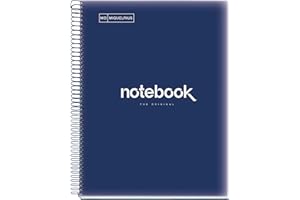 Miquelrius - Taccuino A4, Quaderno Emotions, 80 Fogli di 90 g/m², Griglia 5 x 5 mm, 1 Striscia a Colori, Spirale Microperforata, Copertina in Polipropilene, 4 Fori, Colore Blu Navy