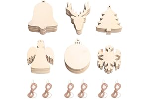 GUKASXI Colgante Navidad Madera 60PCS con Cuerda Colgantes de Madera para Navidad Decoración Arbol Navidad Ornamentos de Navidad,Adornos de Navidad Madera, Colgantes de Madera para Árbol para Navidad B
