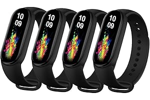 Msksjer 4 Piezas Correas Compatible con Correa Xiaomi Mi Band 7/Mi Band 6/Mi Band 5/Amazfit Band 5 Mujer y Hombre, Pulseras Deportivas de Silicona Blanda para Mi Band, Negro