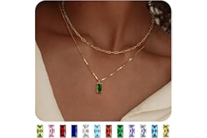 FIOROYAL 14K Gold Plated Birthstone Necklace for Women Girls,Layered Gold Necklace Stack,Dainty Ruby Emerald Cubic Zirconia Pendant Necklace,Diamond Necklaces Birthstone for Birthday Gifts Jewellery