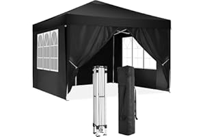 TOOLUCK Pavillon 3x3 Faltpavillon Wasserdicht Stabil Winterfest Faltbar Partyzelt Pop up Gartenpavillon UV-Schutz mit 4 Seitenteilen,Schwarz