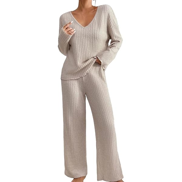 Completo In Lana 2 Pezzi Per Donna - Maglione A Maniche Lunghe E Pantaloni Larghi, Comodo Ed Elegante - Foto 5