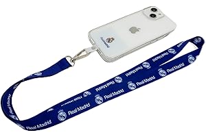 FRIENDLY LICENSE Real Madrid F.C. - Colgante Universal para Móvil - Diseño con Escudo del Real Madrid - Color Azul - Compatible con Todas Las Fundas - Correa Ajustable - Agradable con la Piel