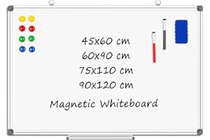 4 THOUGHT Magnetic Whiteboard 60 x 90 cm A1 Large White Board for Wall with 2 Markers Pens 8 Magnets and 1 Eraser Whiteboards Dry Erase Board for Home Kitchen Office 600mm x 900mm
