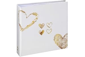 Hama Album fotograficzny Lazise (na wsuwki, białe kartki, maks.200 zdjęć 10x15 cm, kieszeń na płytę, rozmiar albumu 22,5x22 cm, serca) biały/złoty