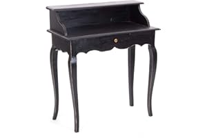 DESIGN DELIGHTS Secretaire Napoleon in Legno Massiccio Riciclato, Stile coloniale Vintage, 80 x 92 cm x 40 (L x A x P), scrittoio in Stile Shabby | Colore: 09 Voodoo Nero