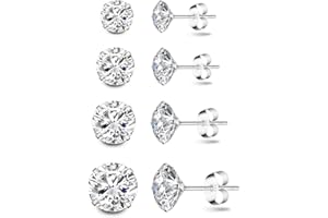 Deyanse Damskie kolczyki na sztyfcie, 4 pary kolczyków ze srebra wysokiej próby 925, z cyrkonią, hipoalergiczne, uniseks, małe kolczyki z cyrkonią 5A, 3 kolory, 3/4/5/6 mm