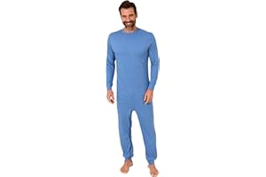 Normann Care Herren Pflegeoverall Langarm Einteiler Schlafanzug mit Reissverschluss am Rücken und Bein