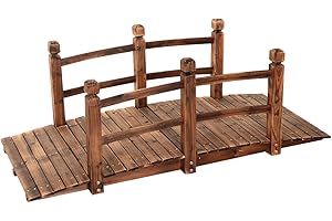 GOPLUS Puente de Madera rústico y Macizo, con Mano Corriente, decoración de jardín, Puente de Estanque, soporta un Peso máximo 100 kg, 150 x 67 x 55 cm (marrón)