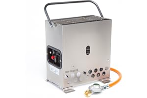 GAS-SHOP-24 2,2 kW Edelstahl Gewächshausheizung/Frostwächter mit Gasschlauch + Druckminderer (Gasheizung, Heizung, Standheizung, Gewächshaus, Heatbox Campingheizung)