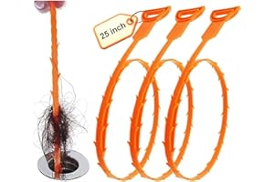 FORLIVESE 3 Pieces 25 Inch Hair Gripper Tool Drain Snake Hair Clog Drain Opener for Sewage, Kitchen, Sink, Bathroom, Tub, Toilet, Clogged Drains