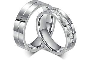 Bishilin Gioielli Anello Acciaio 6Mm Anelli Fidanzamento Coppia per con 2 Rings