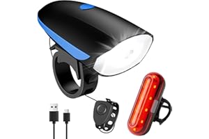 Gobikey Luces Bicicleta Delantera Y Trasera, Luz Bicicleta Recargable USB, Super Brillante Luz Bicicleta Delantera con Zumbador, Impermeable IP65, 3+4 Modos, para Ciclismo de Montaña y Carretera