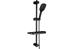 Görbach Barre de Douche Noir INOX 70 cm Colonne de Douche avec Porte-Savon Douche et Douchette 3 Jets, Support de Fixation Réglable,Mural Solide(HB1210MB)