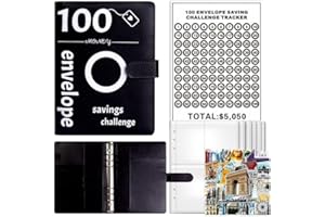 SKYBOOK 100 Envelopes Saving Challenge,Savings Book with Cash Envelopes Fun Budget Challenges for Money Easy Budget Binder Organizer for Couples Offices Home School (Black, Travel)