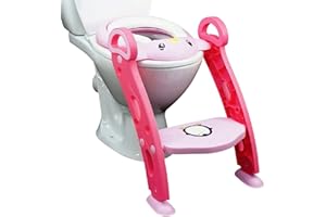 MODERNUP Toilettensitz Kinder mit Treppe | Höhenverstellung 38-44 cm | WC Sitz Toilettenaufsatz | Potty Training Toilet | Klositz für Mädchen | stabil, faltbar, Kinderklo | Toilettentrainer Töpfchen (Rosa)