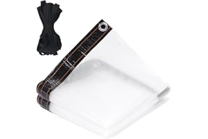 KJLEEN 2M x 2M Clear Tarpaulin Waterproof Heavy Duty Transparent Tarpaulin Sheet Waterproof Tarp Clear Tarp with Eyelets and Rope for Home Garden Outdoor Camping Greenhouse Chicken Rabbit Hutch