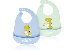 Viedouce Baberos Silicona para Bebés - Impermeables Baberos Alimentación de Silicona con Bolsillo para Recolector Migas de Alimentos,baberos de silicona bebe para Niñas y Niños,Fácil de Limpiar
