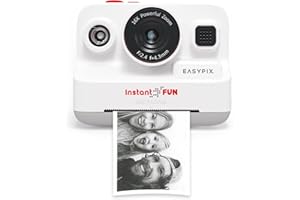 Easypix InstantFUN - Fotocamera istantanea, per adulti e bambini, stampa termica in bianco e nero, ricarica senza BPA, stampa senza inchiostro