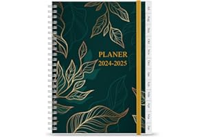 GETVOW Terminplaner 2024-2025 - Juli 2024 bis Juni 2025, Kalender 2024-2025 bis 30 Minuten-Intervalle, A5 Wochenplaner mit Monatsregistern, einfache Organisation des täglichen Lebens, 14,8×21cm, Green Leaf