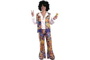 Rubies Disfraz Hippie para hombre, Camisa con chaleco, pantalón de campaña y cinta para la cabeza, Fiesta temática, Disfraces Hippies para adultos, Flower Power, Años 60