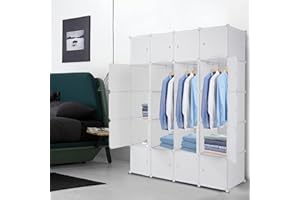 TactFire Armoire Penderie Modulable, 20 Cubes, Armoire Chambre, Étagère de Rangement avec Portes, pour Le Stockage de vêtements, Jouets, etc.. (Blanc, 140 x 45 x 175 cm)