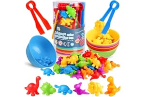 AMERTEER 48 Pcs Counting Dinosaurs Toys - Matching Game With Sorting Bowls Preschool Learning Activities For Math, Montessori Sensory Teaching Toys, Counters Color Sorting For Toddlers Kids Boys Girls