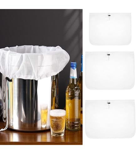 Firavggu 3 stuks filterzakken, zeefzakken, 100 micro, 45 x 60 cm, perszak, brouwzak, nylon hopfilter, wit, perszak, filterdoek, uitpersdoek, notenmelkzak voor fruitpers, wijn, jam