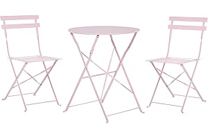 BELIANI Salon de Jardin Bistrot Table et 2 Chaises Pliables en Acier Rose Pastel Fiori