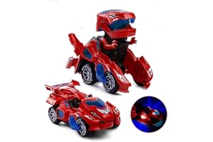 Yellcetoy Coche Dinosaurios Transform Juguetes, Dino Car con Música y Luz, Transformador Dinosaurio Regalos de Cumpleaños de Navidad para Niños 3 4 5 6 7 Años Rojo