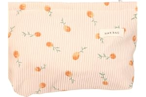 Ronoza Kordsamt-Kosmetiktasche mit Blumen Reise Kosmetiktasche Kulturtasche. Portable Make Up Tasche Mäppchen Für Damen Und Mädchen(Beige)