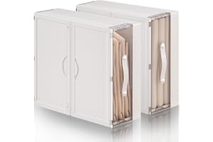 Giyiprpi 2 Pack Bed Sheet Organizers and Storage, Plastic Sheet Folder Organizer for Linen Closet, Organizing Bedding Container for Bed Sheets Duvet Covers Pillowcases Towels(White)