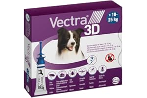 VECTRA Pesticide 3D pour chien - 3 pipettes anti-puces, tiques et moustiques pour chien 10/25 kg - Protège contre les puces, tiques, phlébotomes et mouches