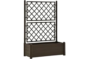 vidaXL Jardinière avec Treillis de Jardin, Treillage, Treillis, jardinière surélevée - 100 x 43 x 142 cm - en polypropylène - Moka