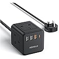 PD20W Extension Lead with 4 USB Slots, Kemelo 4 Way (13A/3250W) Multi Plug Extension Cable with Child Safety UK Desktop Power Extension Socket,1.5M Extension Cords for Home Dorm Office Travel