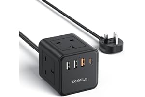 PD20W Cube Extension Lead with 4 USB Slots, Kemelo 4 Way (13A/3250W) Multi Plug Extension Cable with Child Safety UK Desktop Power Extension Socket,1.5M Extension Cords for Home Dorm Office Travel