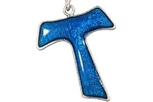 Eurofusioni Croce Tau Azzurro placcato argento. Ciondolo ideale per collane, bracciali e Bomboniere fai da te cresima, comunione e Battesimo/nascita bambino - Ciondolo Charm h 3 cm - 10 pezzi